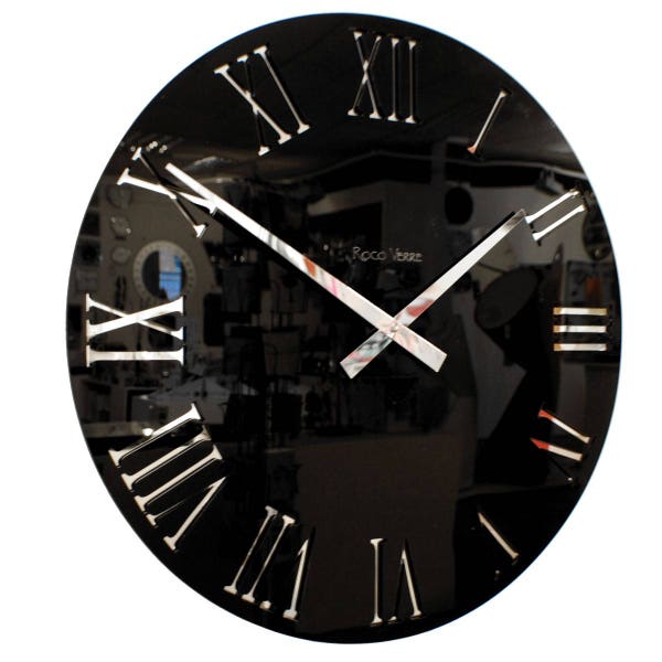 Horloge murale romaine miroir noir brillant