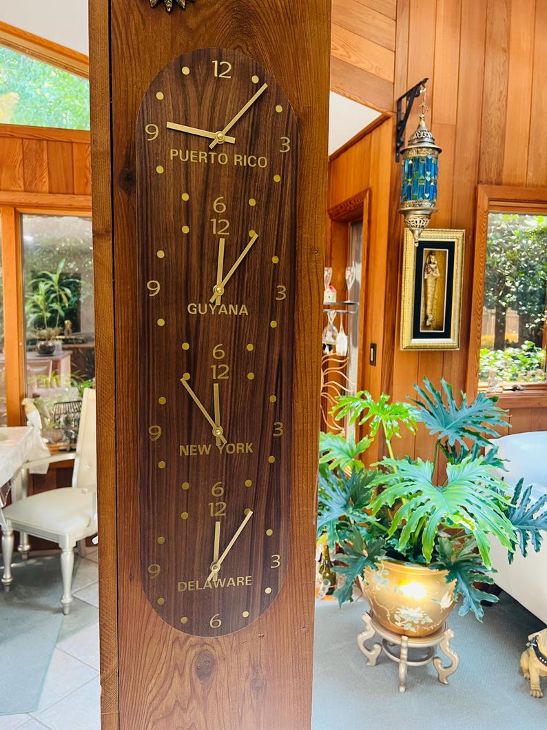 Decora Walnut Gold and Mirror Deco World Time Zone Wall Clock 2-5 Dial ...