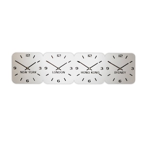 Silver Acrylic World Timezone Wall Clocks 4 Dial Horizontal