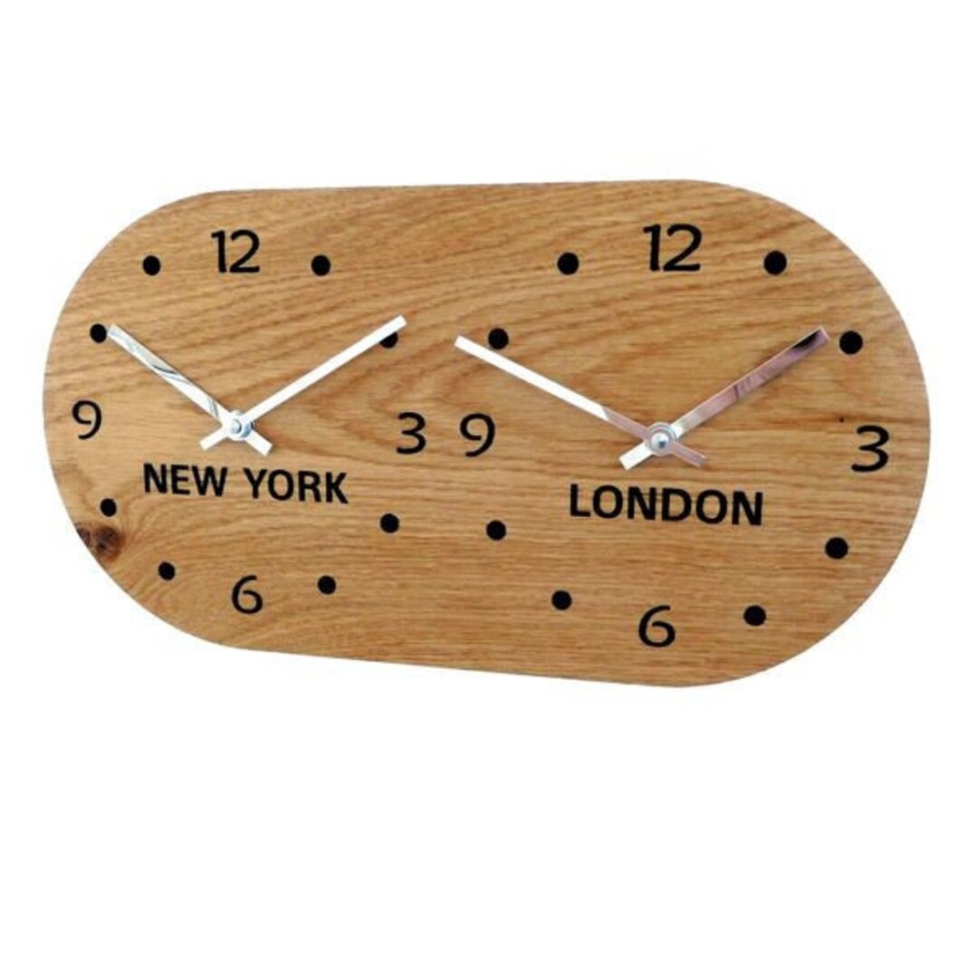 Retro Oak Wooden Time Zone Wall Clock Etsy