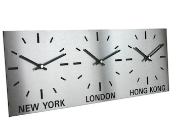 Brushed Stainless Steel Time Zone World Wall Clocks