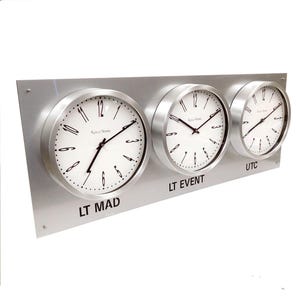 LARGE Silver Grey Backboard Everyday 2-4 dial Time Zone Clock