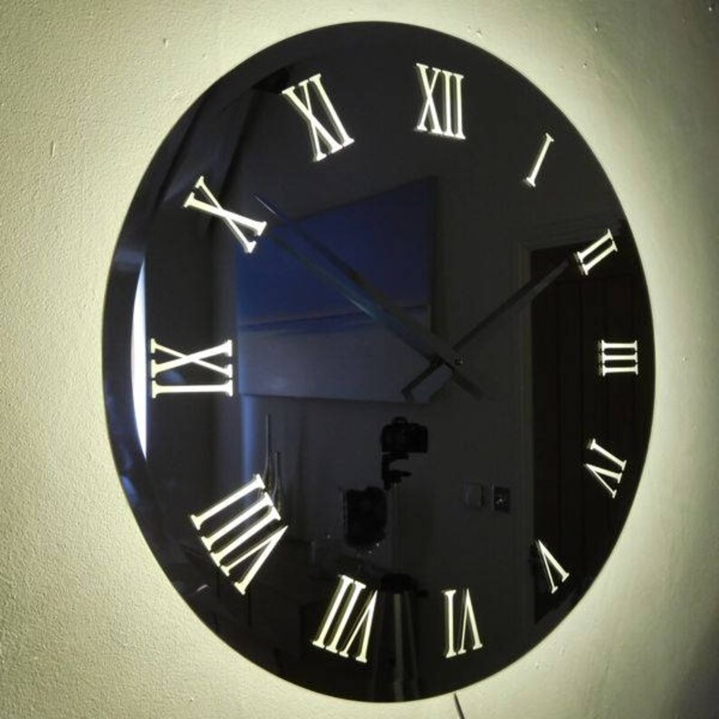 Illuminated Bevelled Roman Mirror Wall Clock Light Etsy