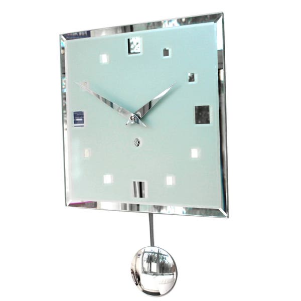 Roco Verre Cubic Bevelled Frosted Mirror Pendulum Wall Clock