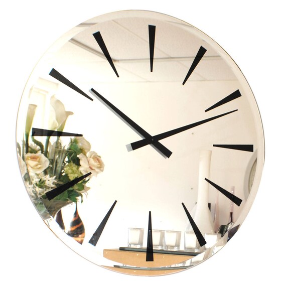 Roco Verre Bevelled Edge Modern Chevron Mirror Wall Clock Roco Verre Bevelled Edge Modern Chevron