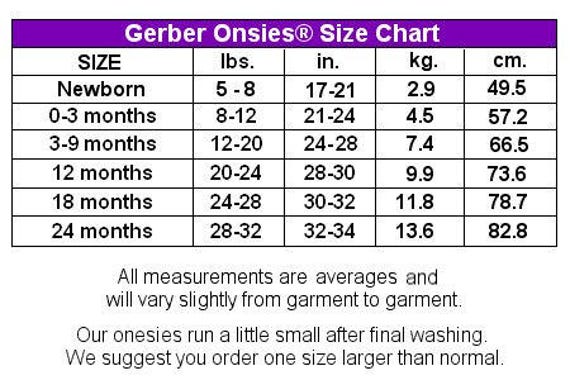 Gerber Size Chart