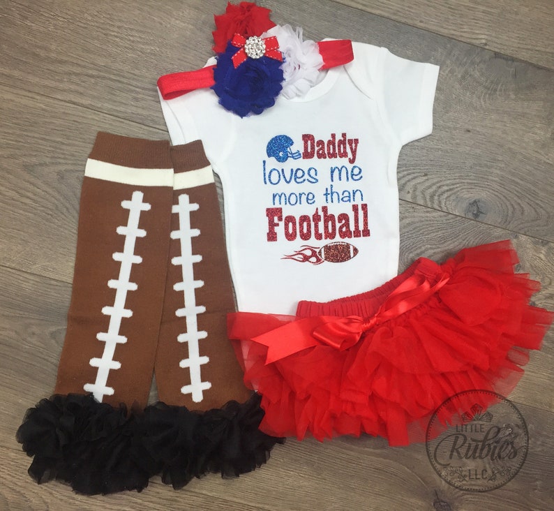 Baby girl football outfit Daddy loves me more than football First football season girl outfit 1st football season baby girl outfit Customize