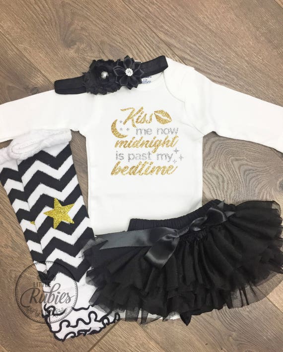 Baby New Year Baby Girl Outfit My 1st New Years Kiss Me Now Midnight Is Past My Bedtime Optional Tutu Bloomers Headband And Leg Warmers Handmade Products Belasidevelopers Co Ke