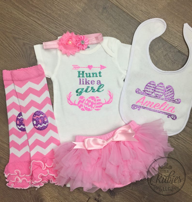 Easter outfit baby girl Easter Egg Hunt outfit for baby girl I Hunt like a girl onesie Egg hunt dress Easter dress baby girl easter outfit