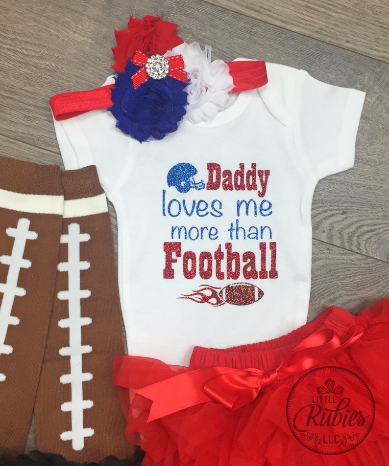 Baby girl football outfit Daddy loves me more than football First football season girl outfit 1st football season baby girl outfit Customize