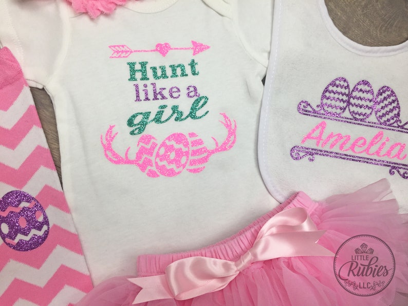 Easter outfit baby girl Easter Egg Hunt outfit for baby girl I Hunt like a girl onesie Egg hunt dress Easter dress baby girl easter outfit