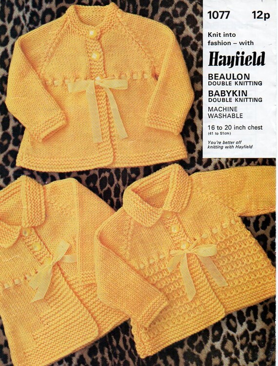 Original Vintage Baby Jacket KNITTING PATTERN Hayfield 1077 Etsy