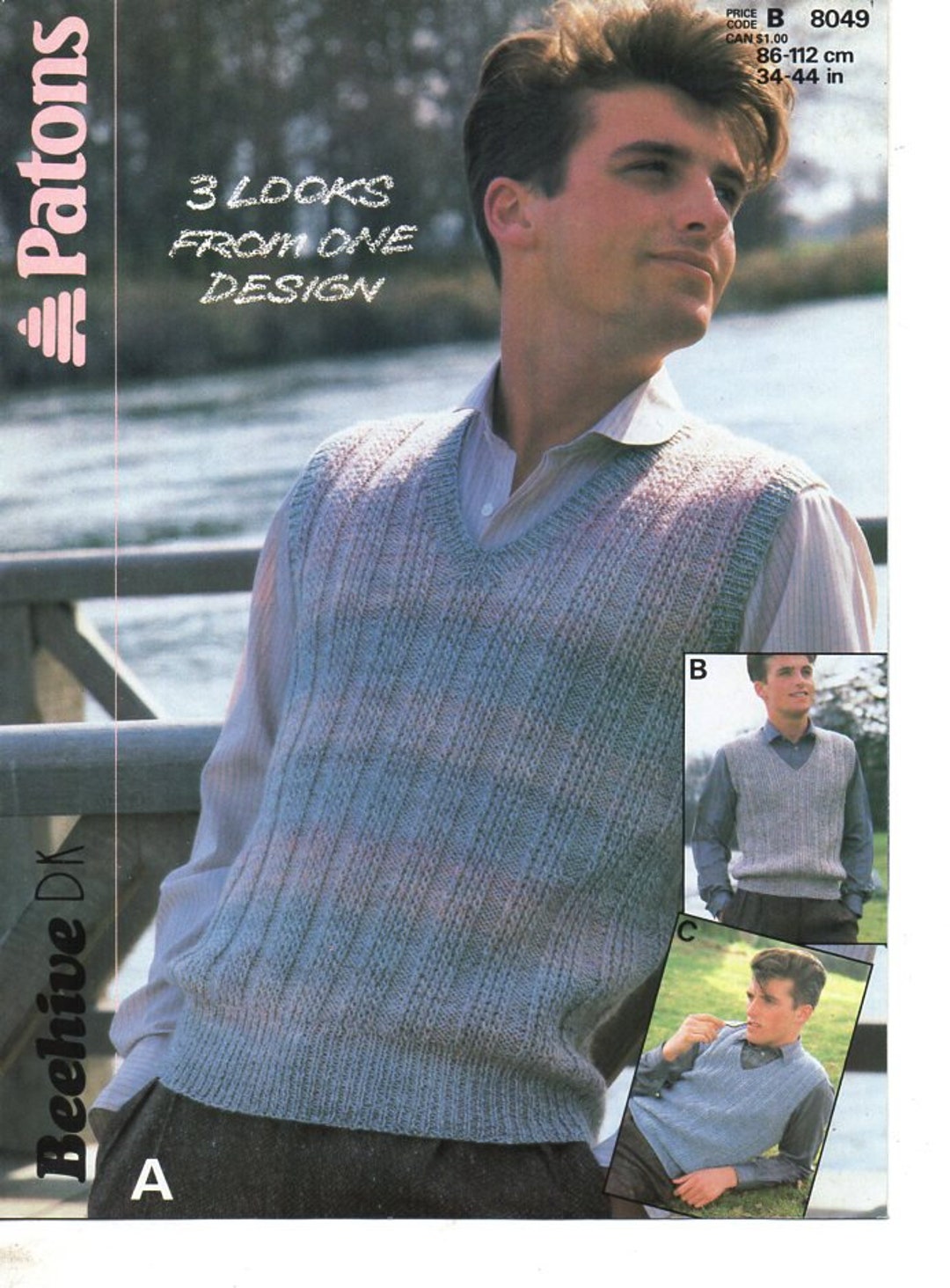 Original Vintage Mens Slipover KNITTING PATTERN Patons 8049 - Etsy