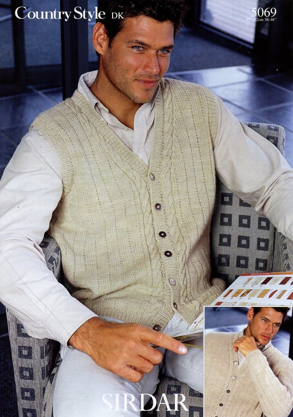 Items similar to original mens DK cardigan waistcoat knitting pattern ...