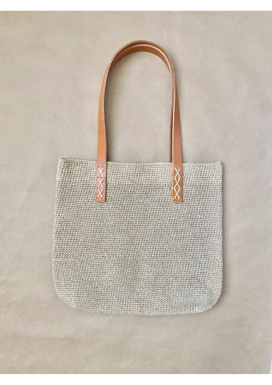 Natural Hemp Bag With Leather Handles Etsy