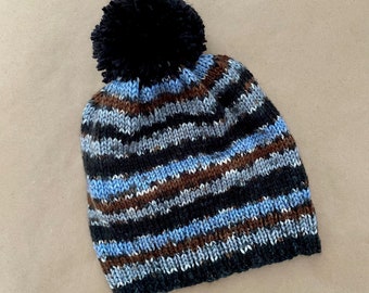 Multicolor Winter Hat with Pom-Pom