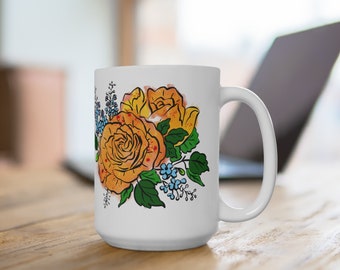 Vintage Flowers Coffee Mug 15oz