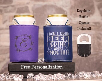 Leather Can Cooler, Beverage Sleeve, Personalized Can Cooler, Beer Can Sleeve, Drink Holder, Bachelor Party Gifts, Gifts for Anyone, Coozie