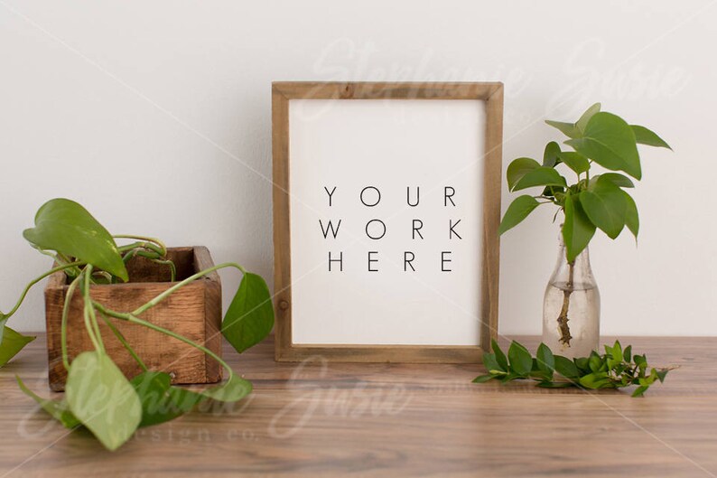 Barn wood frame with greenery styled mock up image 1