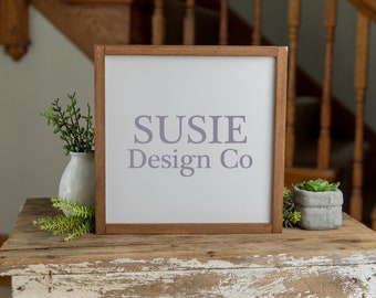White Square Farmhouse Sign Styled Mock Up