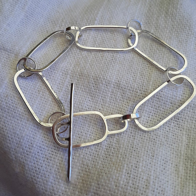 Sterling silver handmade paperclip bracelet with toggle clasp. Etsy