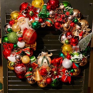 Christmas Ornament Wreath - Vintage - Custom order available - Shiny Brite wreath - Photos are EXAMPLES - any holiday
