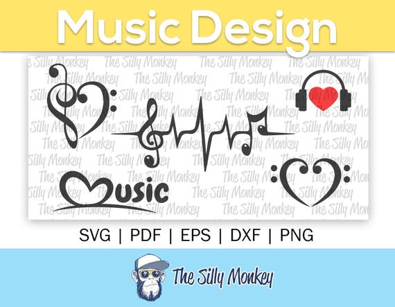 Love Music Heart Svg Clipart Pack Heart Cutting Dxf File Png Etsy