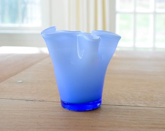 Vintage Blue Art Glass Handkerchief Vase