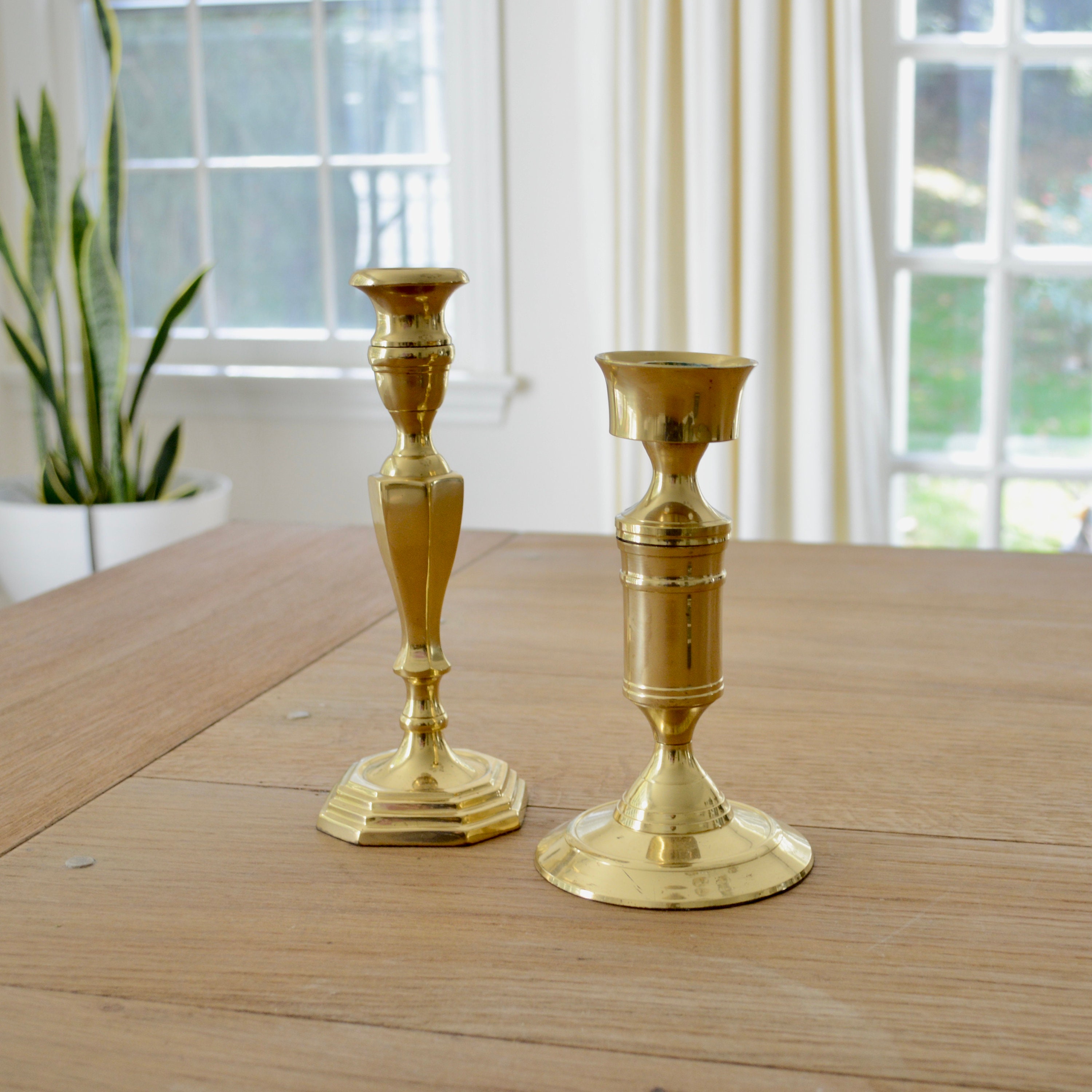 Vintage Lacquered Brass Candlesticks - Set of 2