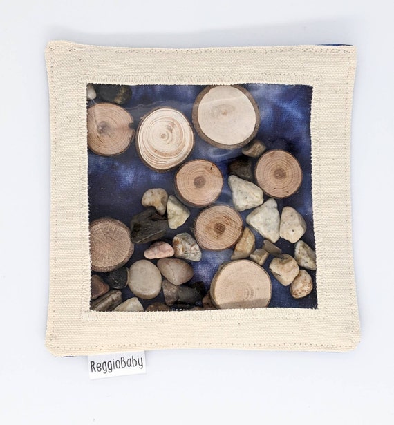 Sensory Toy with River Stones and Tree Branch Pieces for Young Children and People with Sensory Needs, Reggio Emilia Inspired