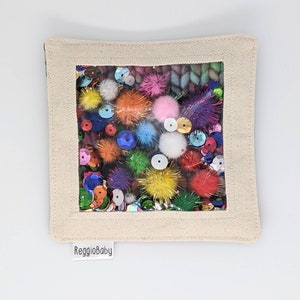 Sensory Toy with Sequins and Pom Poms for Young Children and People with Sensory Needs, Reggio Emilia Inspired