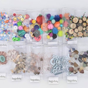 Clear Sensory Toy Multi-Packs with a Variety of Natural, Colorful, and Shiny Materials. Light Table Friendly. Set of 10.