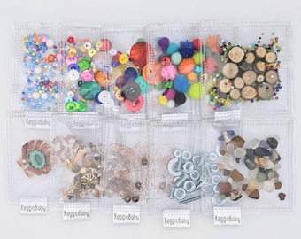 Clear Sensory Toy Multi-Pack: Natural Shells, Gems, Buttons - Set of 10
