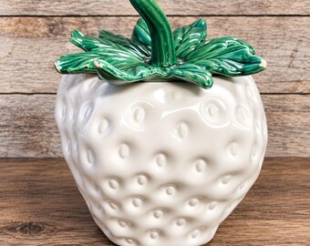 Vintage McCoy #263 White Strawberry Cookie Jar Pottery Kitchen Cottagecore RARE