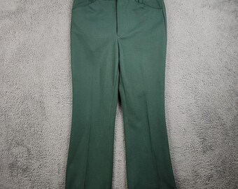 Vintage 70s Double Knit Flare Pants Mens 30x28 Green Cuffed Rockabilly Golf