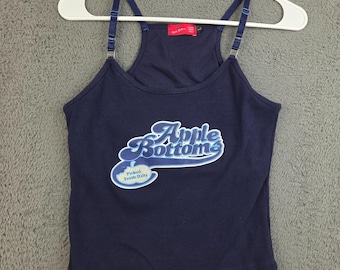 VTG Y2K Apple Bottoms Tank Top Large Navy Blue Cropped Hip Hop Spaghetti Strap