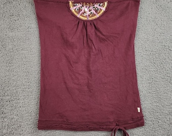 Vintage Y2K Hollister Drawstring Babydoll Tube Top Size Large Burgundy Boho RARE