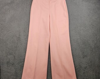 Vintage 70s Bell Bottom Pants Womens 12 (26x32) Pink High Waist Flare Polyester
