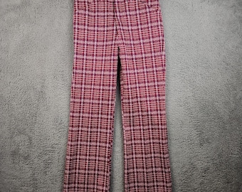 VTG 70s Tartan Plaid Cuffed Flare Polyester Pants 30x30 Rockabilly Golf Seersuck
