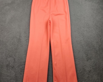 Vintage 70s Bell Bottom Pants Womens 12 (26x30)Orange High Waist Flare Polyester