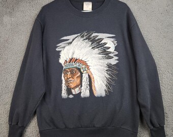 Vintage Native American Indian Chief Sweatshirt Mens Large 90's Crewneck Sweater