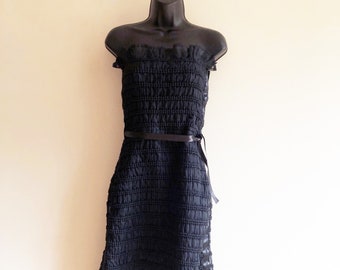 Courrèges vintage 1980 black strapless silk dress