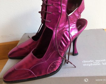 Claude Montana für Stéphane Kelian magenta glänzenden Leder High Heel Schuh Stiefelchen