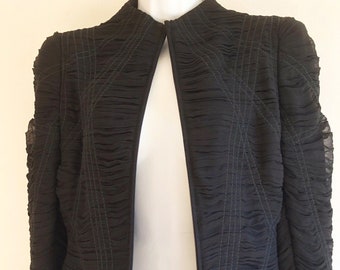 Alexander McQueen black pleated silk chiffon jacket with top stitching