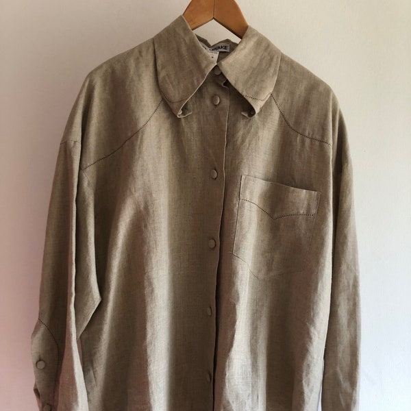 Issey Miyake beige linen oversize shirt with interesting button details