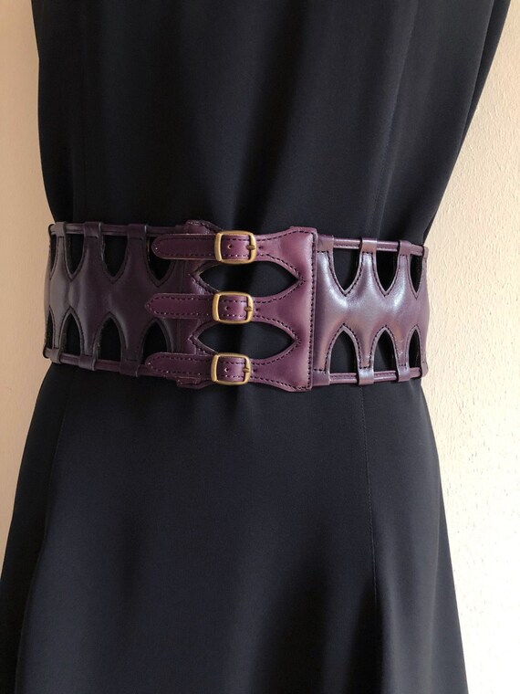 Azzedine Alaia three buckle wide latticed corset b