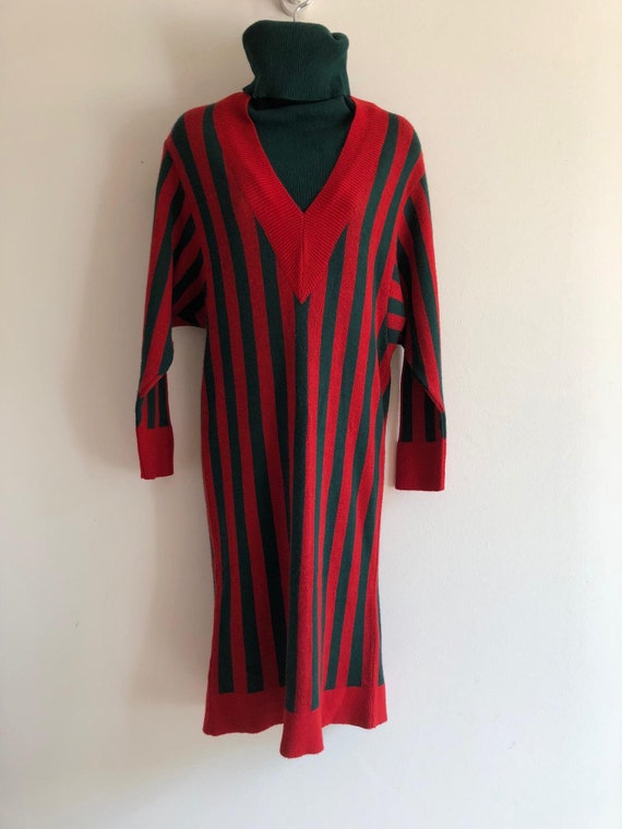 green emerald velvet dress 1960's Silverworm Red and Green Chevron Dress Size S – Antique Sugar main image 0