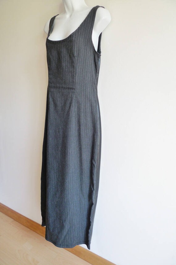 Junior Gaultier pinstripe and vinyl long dress