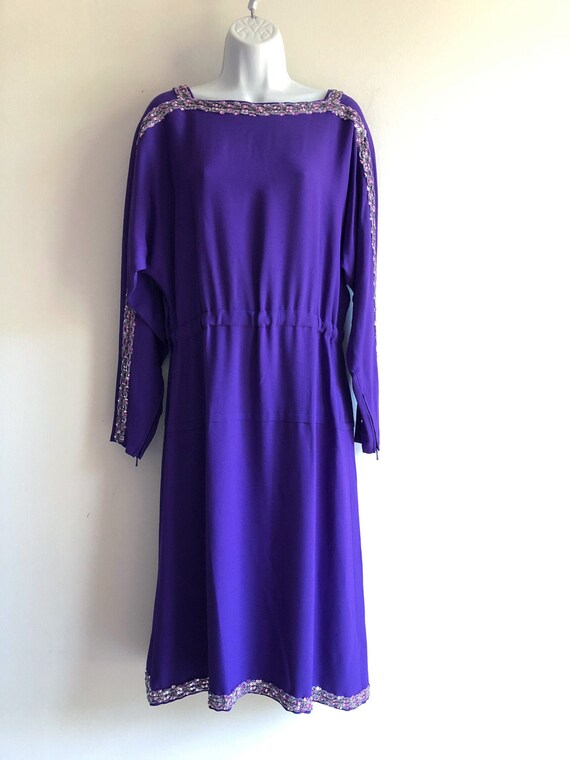 Madame Grès vintage 80s purple dress with sequins