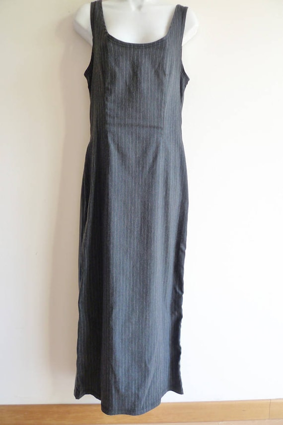Junior Gaultier pinstripe and vinyl long dress